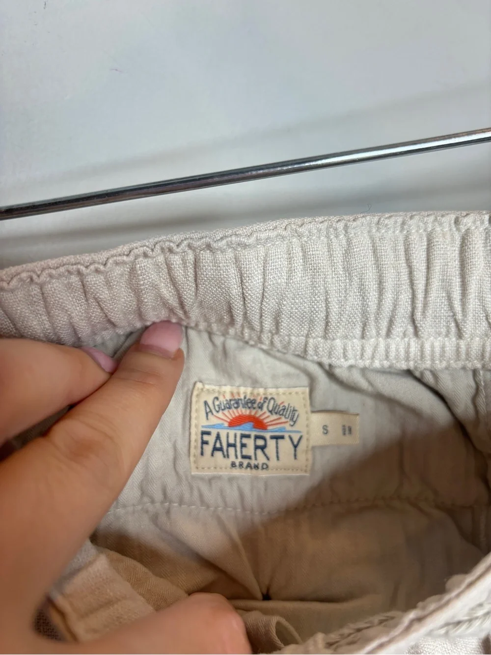Faherty Linen Drawstring Pants Size S Weathered Sand